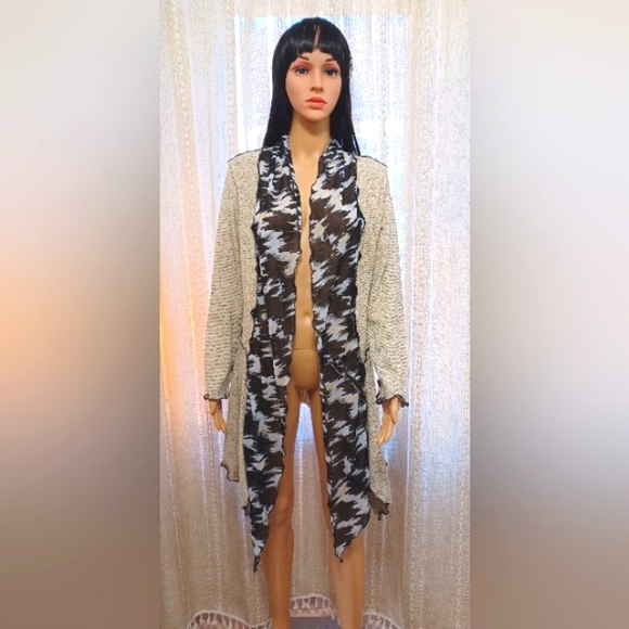 Vintage K.d. Spring Cardigan Black Pipe Stitching Faux Scarf Embroidered… - Picture 6 of 15